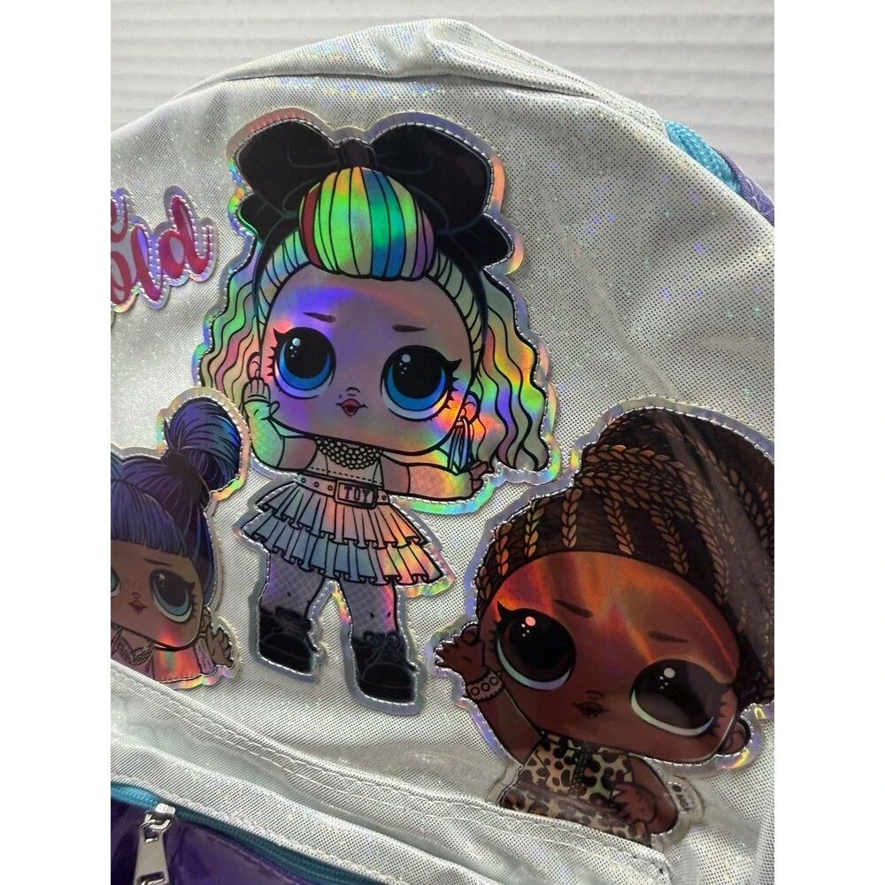 LOL Surprise Backpack 17” Book Bag Purple Shiny With Laptop Sleeve And Pockets